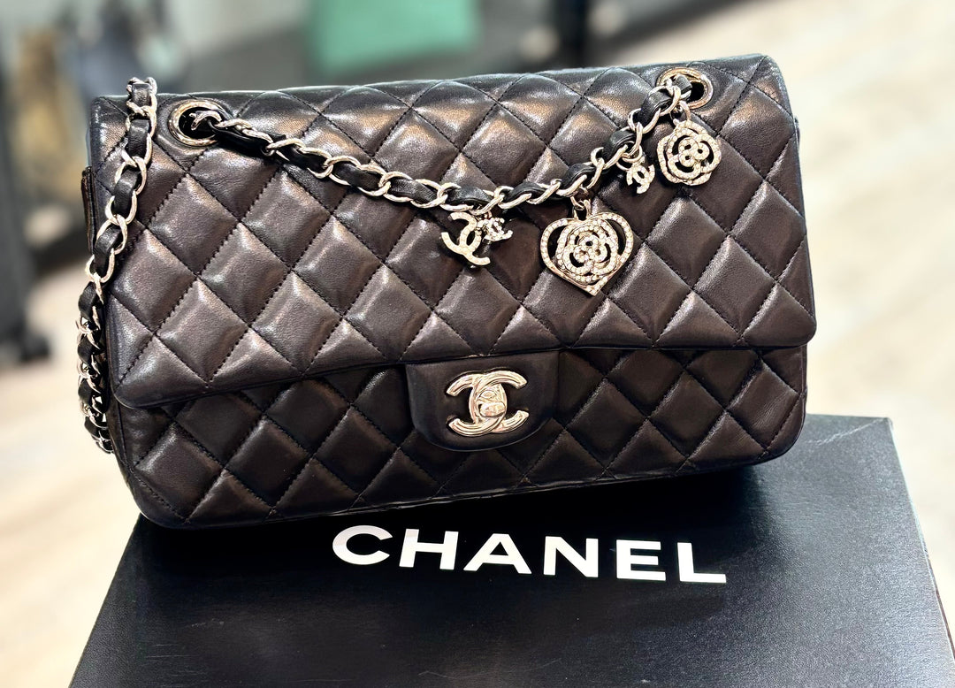 CHANEL QUILTED LAMBSKIN CRYSTAL CHARMS LIMITED EDITION MEDIUM FLAP BAG