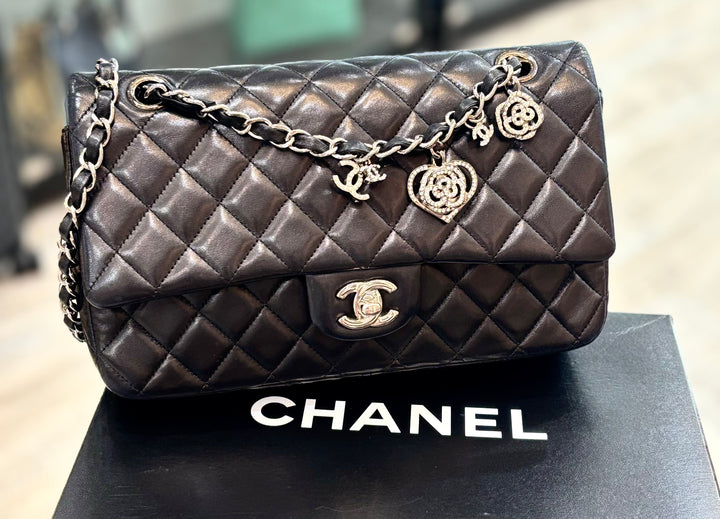 CHANEL QUILTED LAMBSKIN CRYSTAL CHARMS LIMITED EDITION MEDIUM FLAP BAG