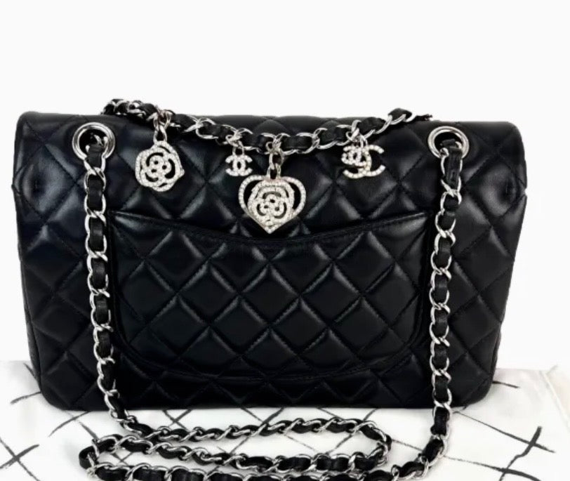 CHANEL QUILTED LAMBSKIN CRYSTAL CHARMS LIMITED EDITION MEDIUM FLAP BAG