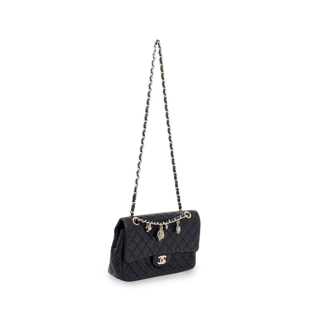 CHANEL QUILTED LAMBSKIN CRYSTAL CHARMS LIMITED EDITION MEDIUM FLAP BAG