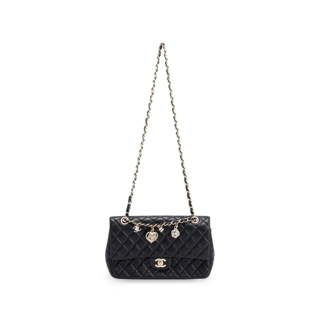 CHANEL QUILTED LAMBSKIN CRYSTAL CHARMS LIMITED EDITION MEDIUM FLAP BAG