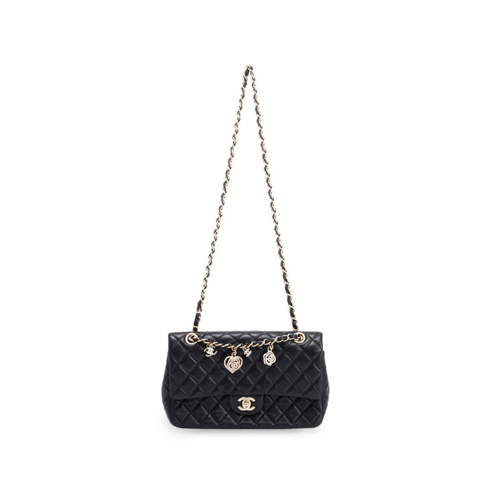 CHANEL QUILTED LAMBSKIN CRYSTAL CHARMS LIMITED EDITION MEDIUM FLAP BAG
