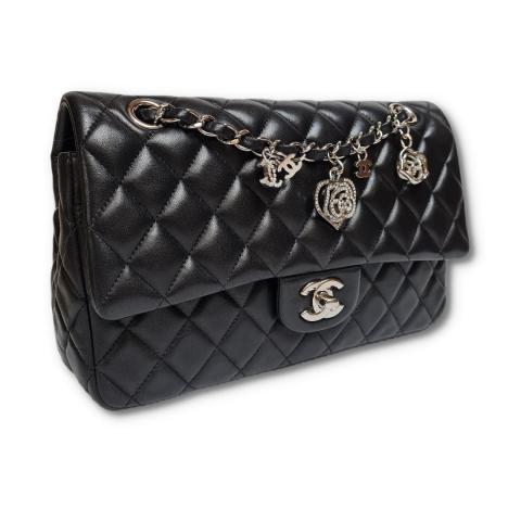 CHANEL QUILTED LAMBSKIN CRYSTAL CHARMS LIMITED EDITION MEDIUM FLAP BAG
