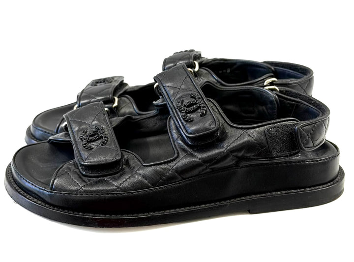 CHANEL QUILTED LAMBSKIN LEATHER VELCRO DAD SANDALS