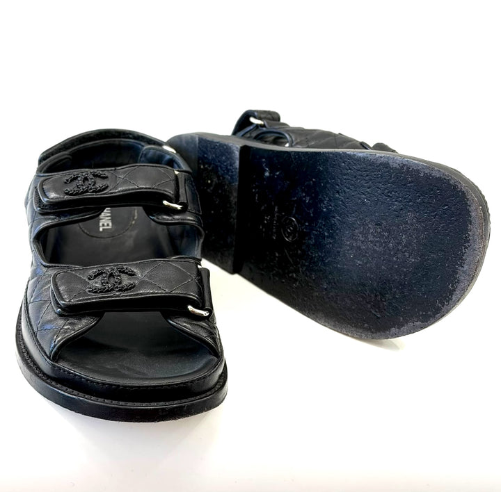CHANEL QUILTED LAMBSKIN LEATHER VELCRO DAD SANDALS