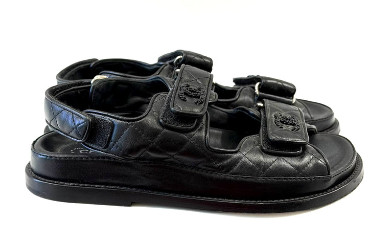 CHANEL QUILTED LAMBSKIN LEATHER VELCRO DAD SANDALS