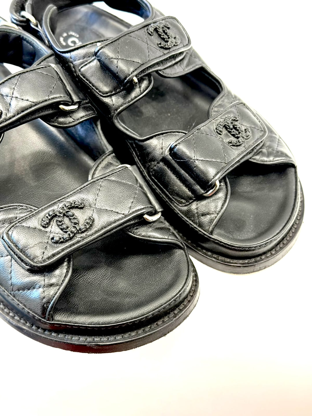 CHANEL QUILTED LAMBSKIN LEATHER VELCRO DAD SANDALS