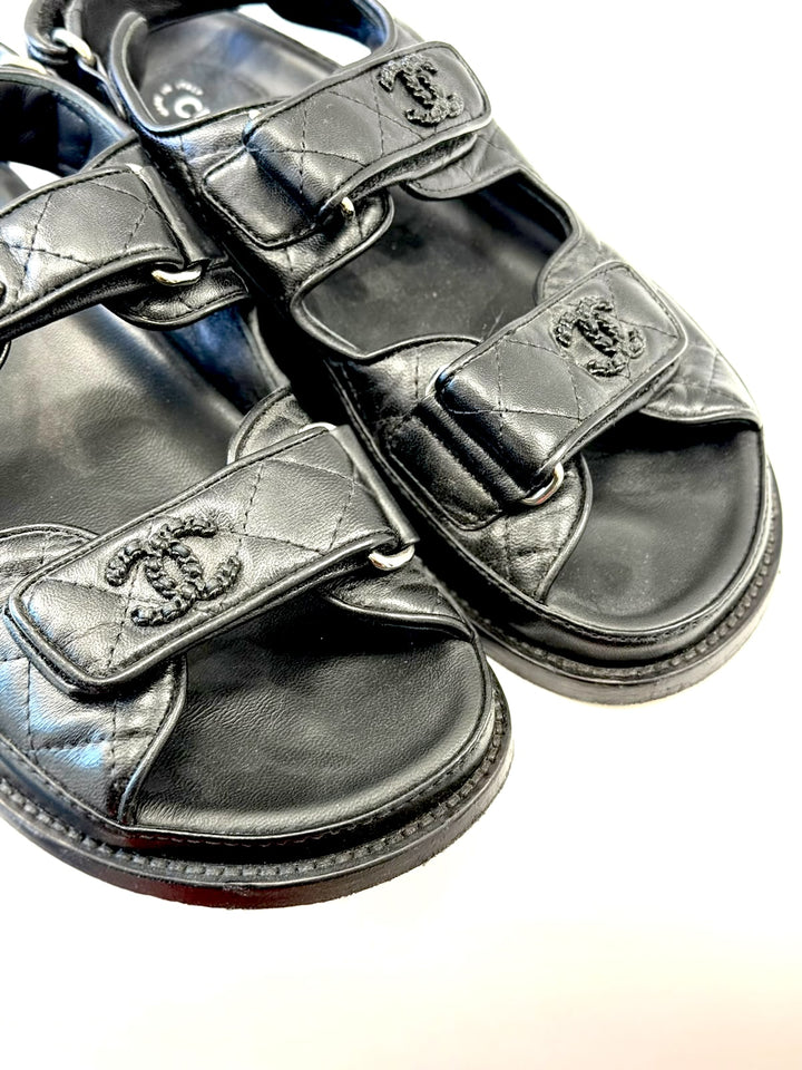 CHANEL QUILTED LAMBSKIN LEATHER VELCRO DAD SANDALS