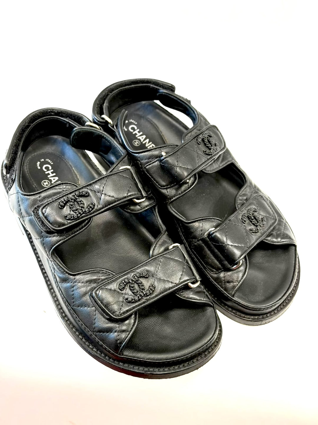 CHANEL QUILTED LAMBSKIN LEATHER VELCRO DAD SANDALS