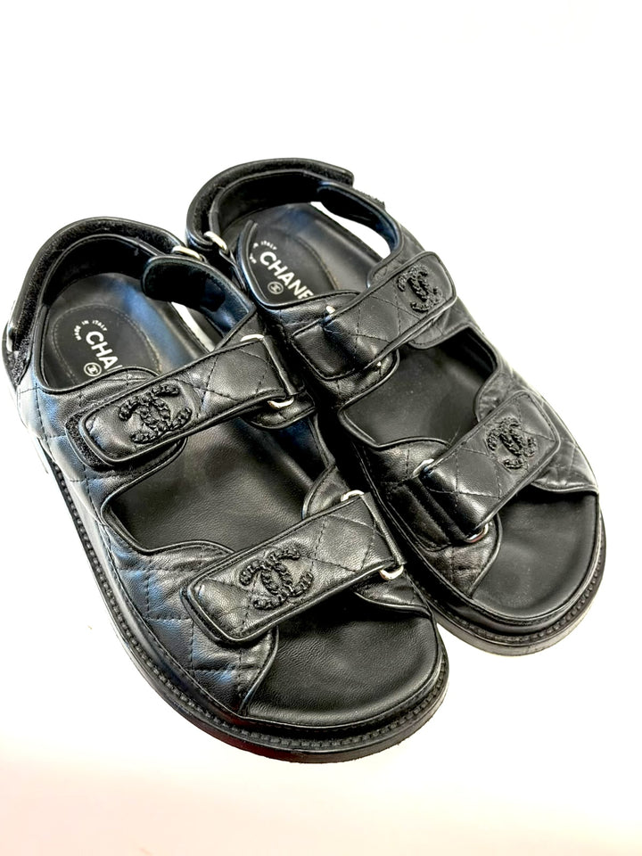 CHANEL QUILTED LAMBSKIN LEATHER VELCRO DAD SANDALS