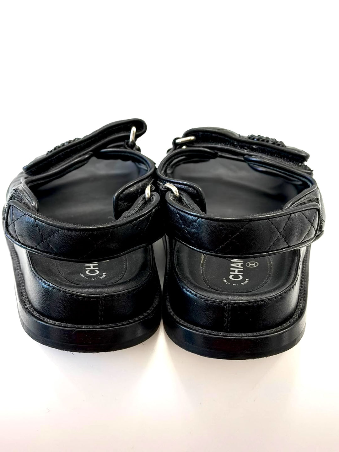 CHANEL QUILTED LAMBSKIN LEATHER VELCRO DAD SANDALS