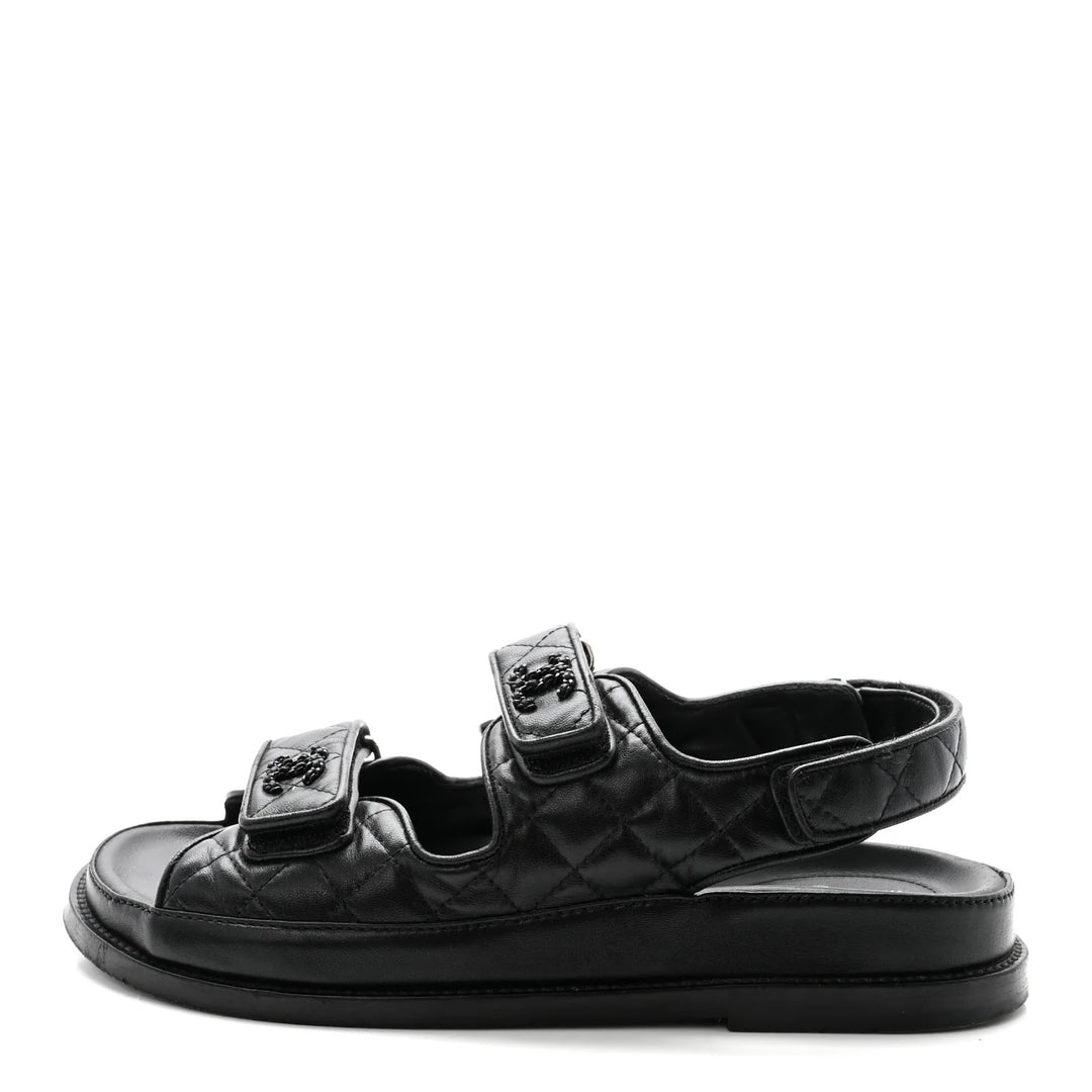 CHANEL QUILTED LAMBSKIN LEATHER VELCRO DAD SANDALS