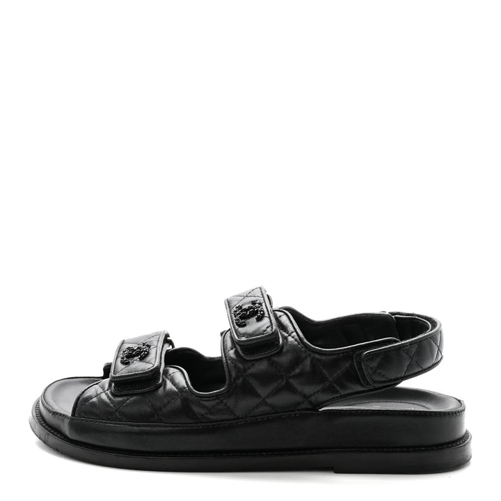 CHANEL QUILTED LAMBSKIN LEATHER VELCRO DAD SANDALS