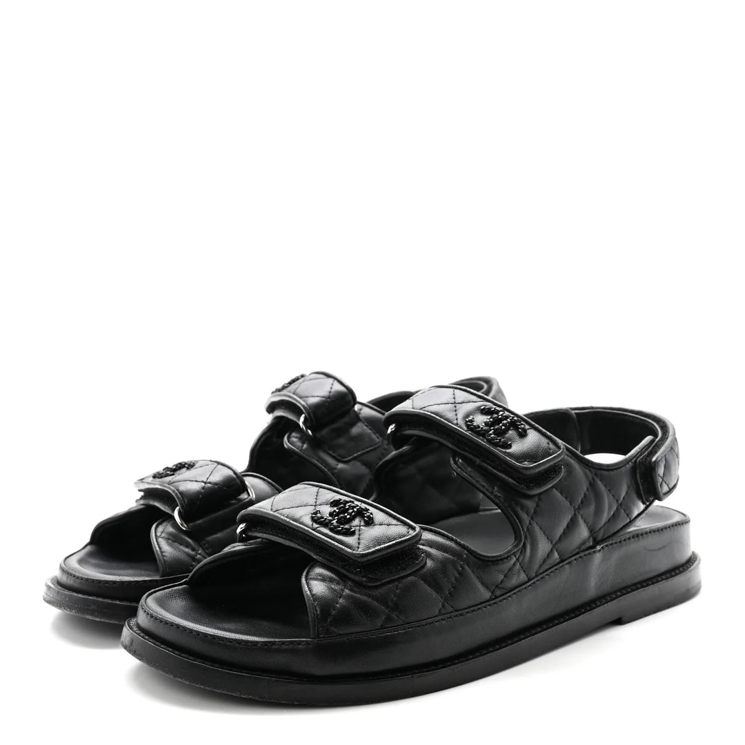 CHANEL QUILTED LAMBSKIN LEATHER VELCRO DAD SANDALS