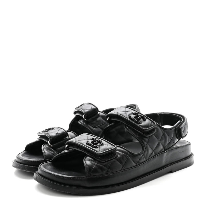 CHANEL QUILTED LAMBSKIN LEATHER VELCRO DAD SANDALS
