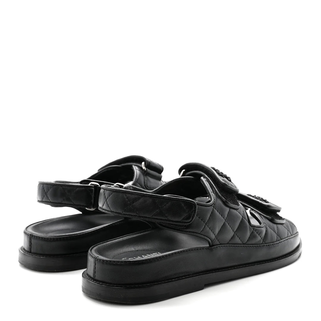 CHANEL QUILTED LAMBSKIN LEATHER VELCRO DAD SANDALS