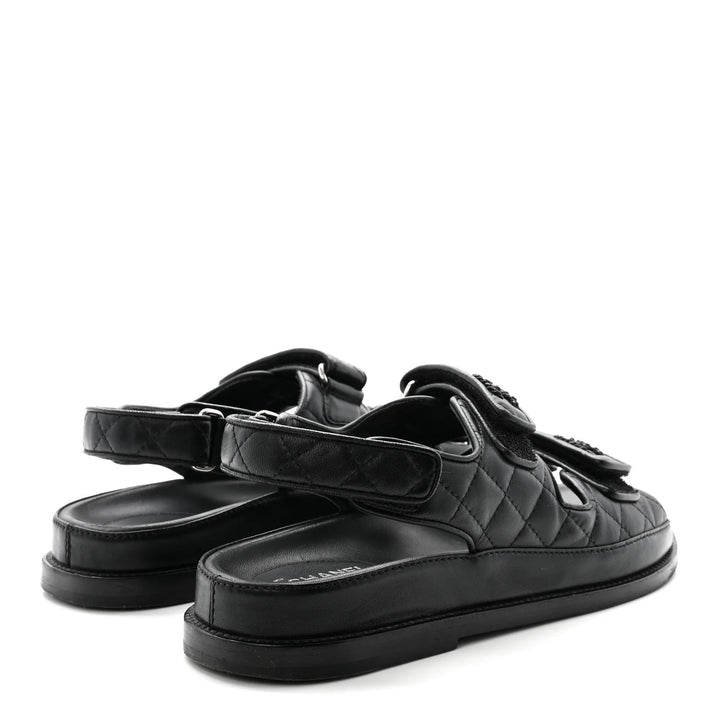 CHANEL QUILTED LAMBSKIN LEATHER VELCRO DAD SANDALS