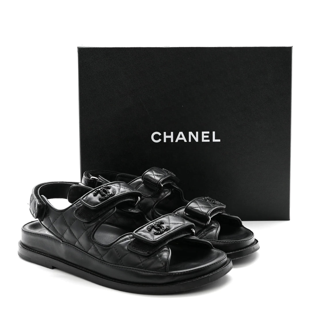 CHANEL QUILTED LAMBSKIN LEATHER VELCRO DAD SANDALS