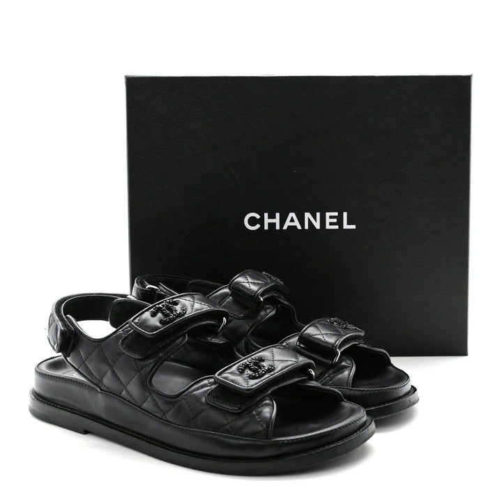 CHANEL QUILTED LAMBSKIN LEATHER VELCRO DAD SANDALS