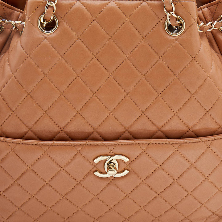 CHANEL QUILTED LAMBSKIN LEATHER CC LOCK DRAWSTRING BUCKET BAG