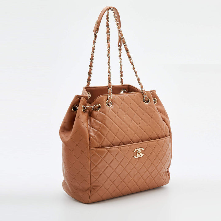 CHANEL QUILTED LAMBSKIN LEATHER CC LOCK DRAWSTRING BUCKET BAG
