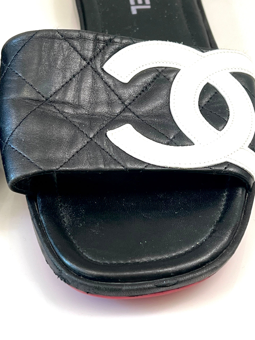CHANEL QUILTED LEATHER CAMBON CC SLIDE SANDALS