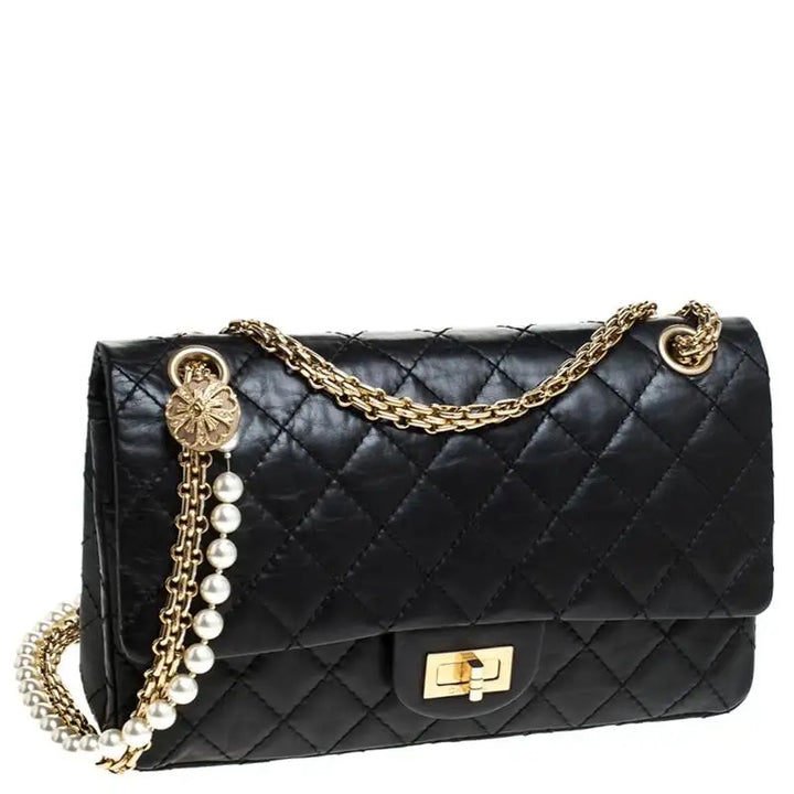 CHANEL QUILTED LEATHER CLASSIC 2.55 REISSUE DOUBLE FLAP PEARL CHAIN BAG