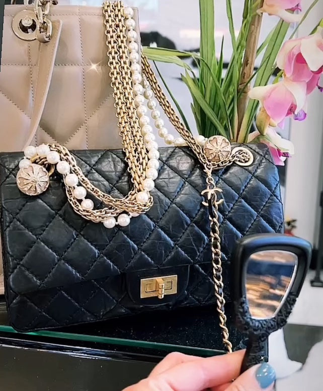 CHANEL QUILTED LEATHER CLASSIC 2.55 REISSUE DOUBLE FLAP PEARL CHAIN BAG