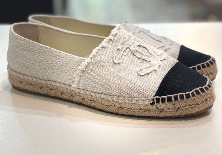 CHANEL REV LINEN CANVAS CC LOGO DOUBLE SOLE ESPADRILLES
