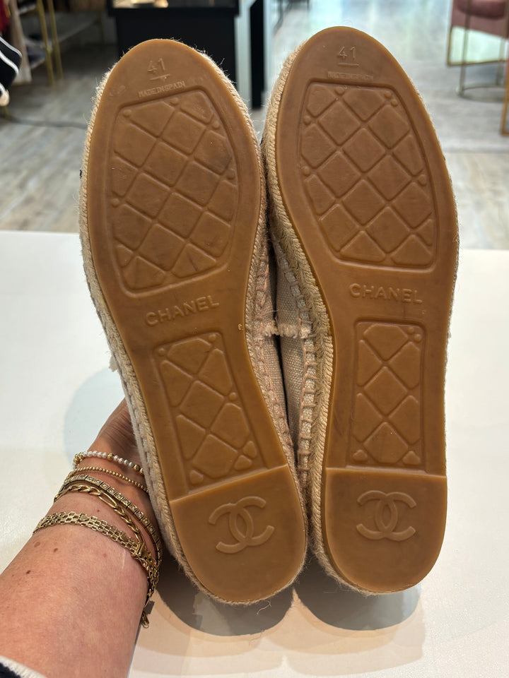 CHANEL REV LINEN CANVAS CC LOGO DOUBLE SOLE ESPADRILLES