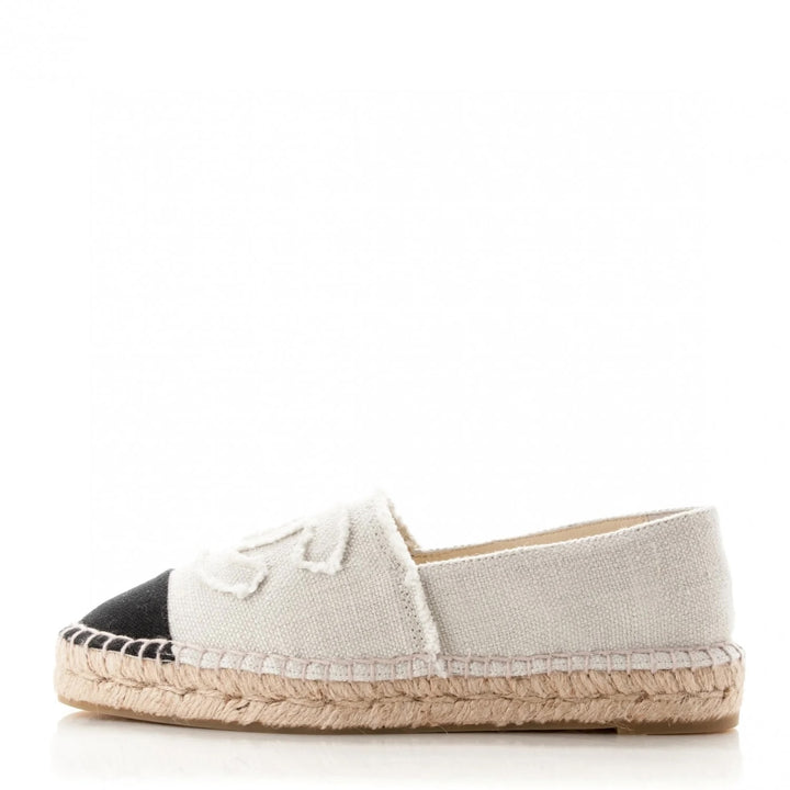 CHANEL REV LINEN CANVAS CC LOGO DOUBLE SOLE ESPADRILLES