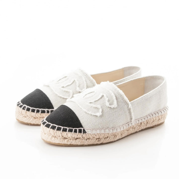 CHANEL REV LINEN CANVAS CC LOGO DOUBLE SOLE ESPADRILLES
