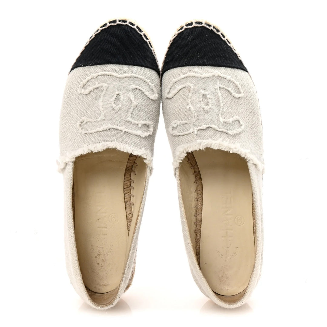CHANEL REV LINEN CANVAS CC LOGO DOUBLE SOLE ESPADRILLES