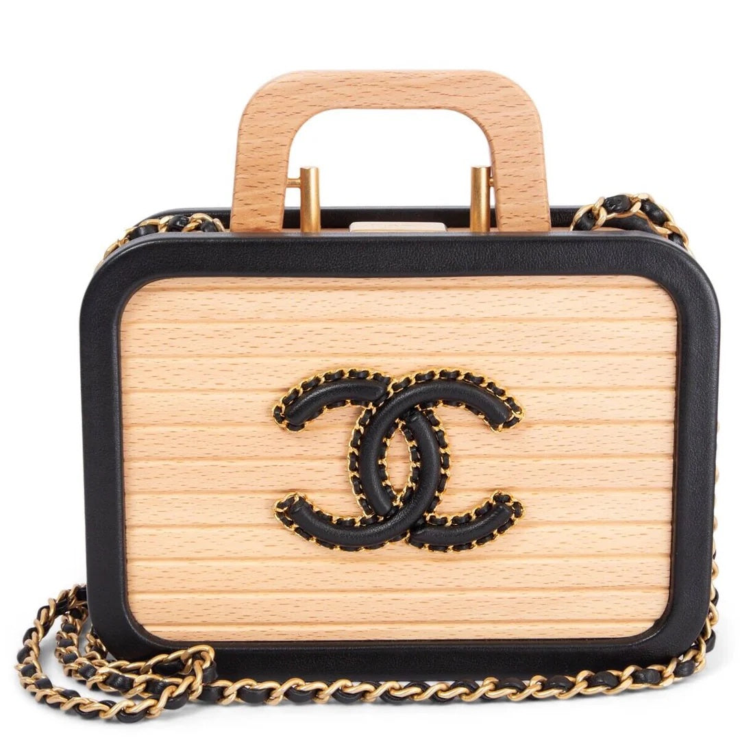 CHANEL BEECH WOOD &amp; LAMBSKIN CC VANITY CASE SHOULDER BAG