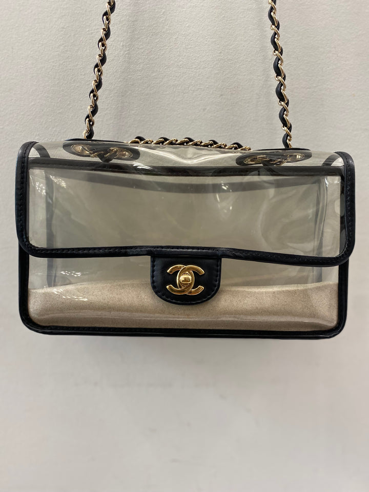 CHANEL SAND BY THE SEA PVC &amp; LAMBSKIN MEDIUM FLAP BAG
