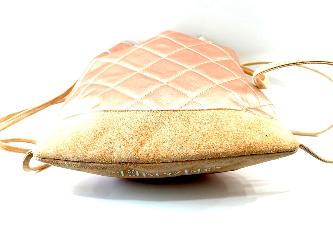 CHANEL DIAMOND STITCH QUILTED SATIN &amp; SUEDE CC DRAWSTRING BACKPACK
