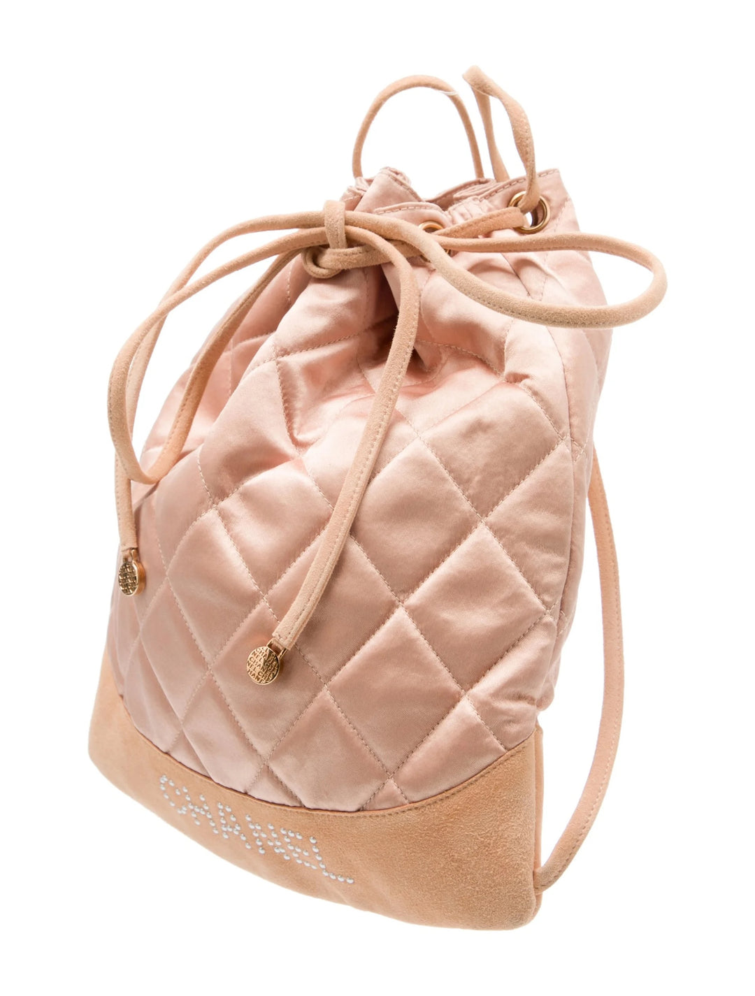 CHANEL DIAMOND STITCH QUILTED SATIN &amp; SUEDE CC DRAWSTRING BACKPACK
