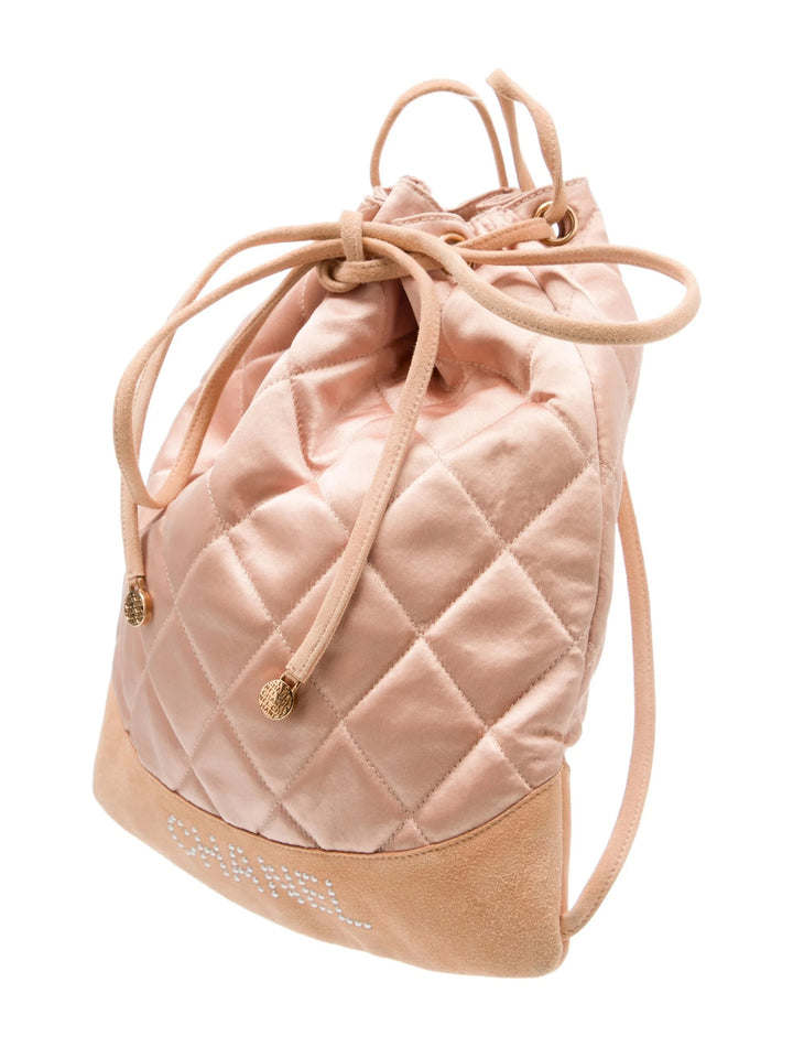 CHANEL DIAMOND STITCH QUILTED SATIN &amp; SUEDE CC DRAWSTRING BACKPACK
