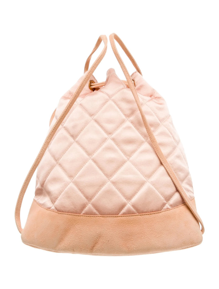 CHANEL DIAMOND STITCH QUILTED SATIN &amp; SUEDE CC DRAWSTRING BACKPACK
