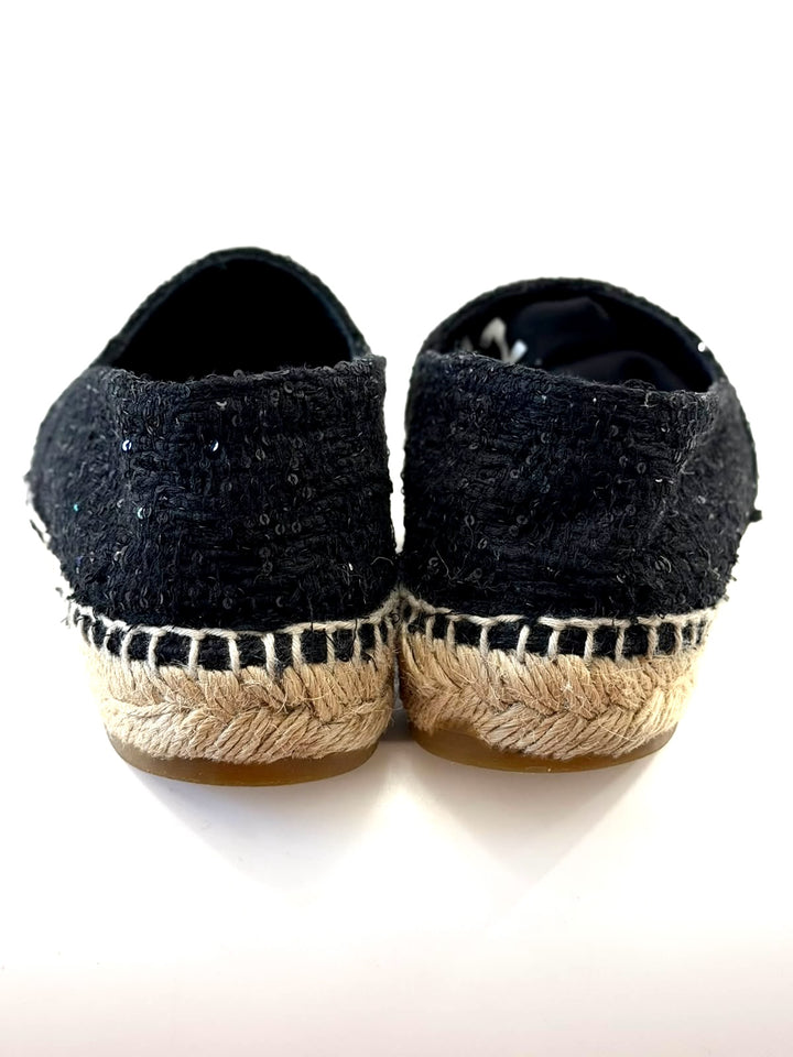 CHANEL SEQUIN TWEED LAMBSKIN LEATHER CC CAP-TOE ESPADRILLES
