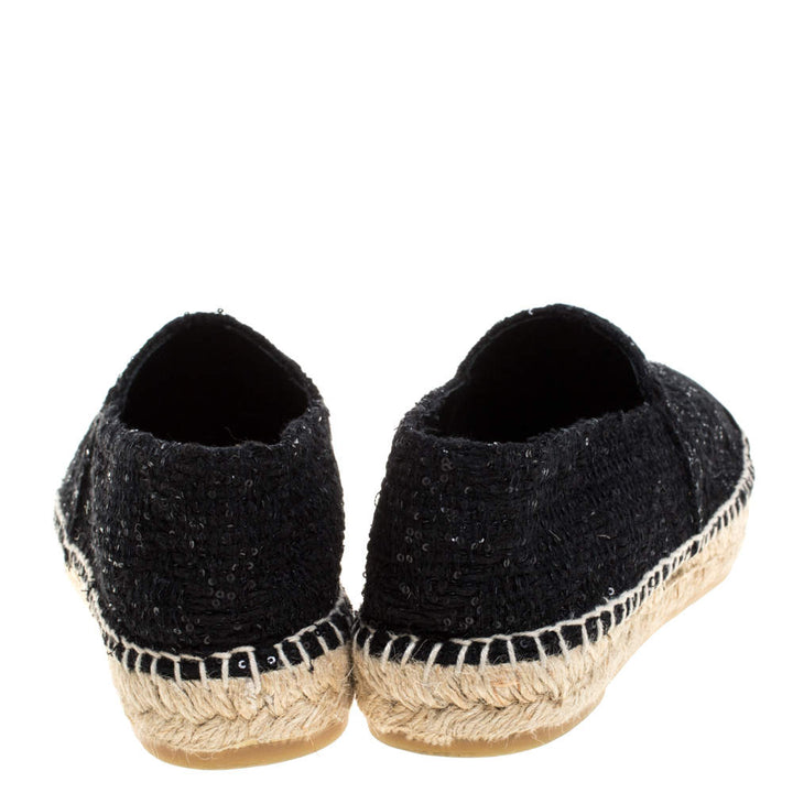 CHANEL SEQUIN TWEED LAMBSKIN LEATHER CC CAP-TOE ESPADRILLES