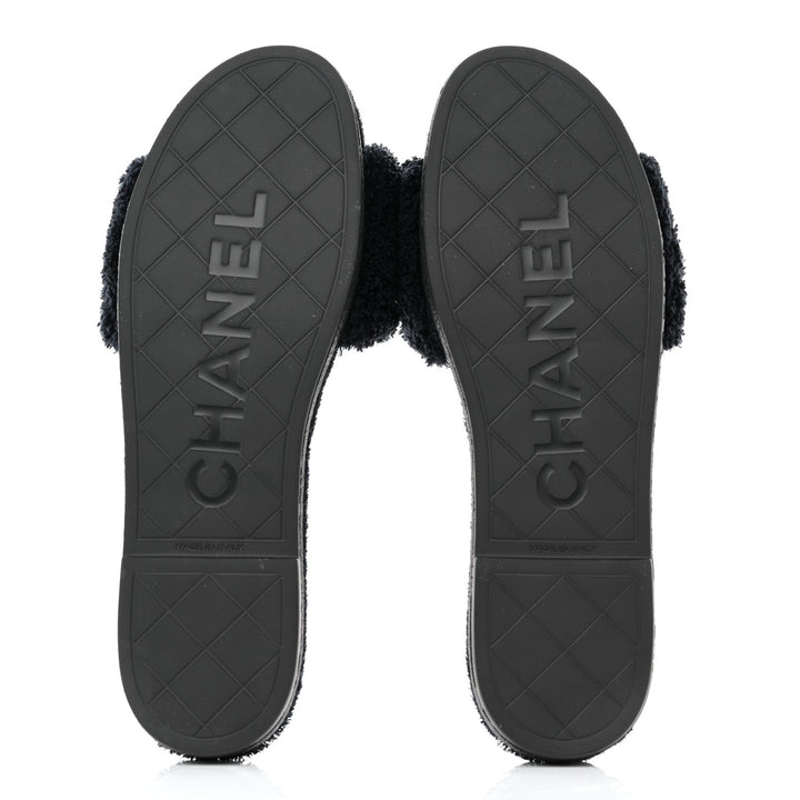 CHANEL CC SHEARLING SLIDE FLAT MULES