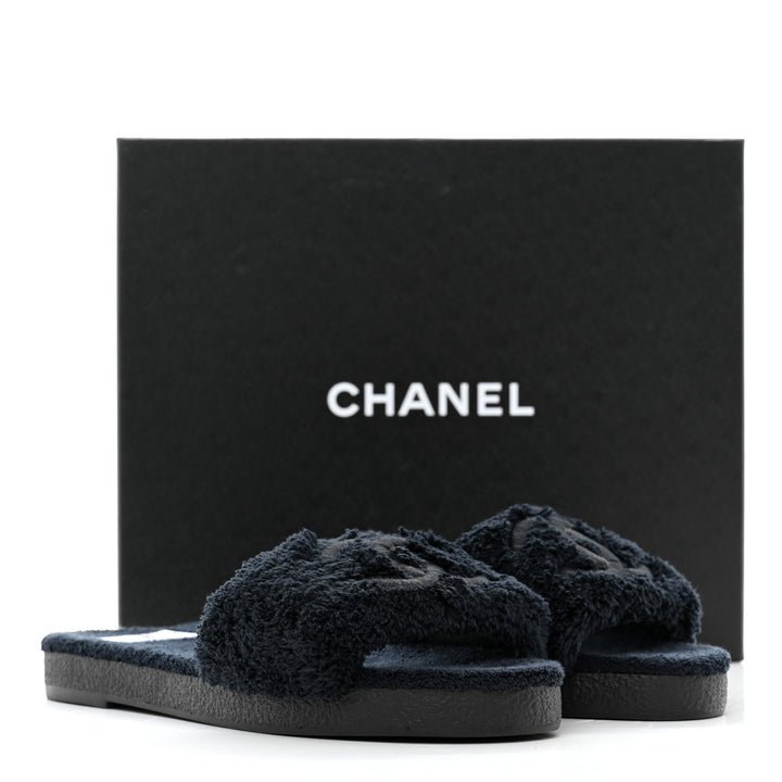 CHANEL CC SHEARLING SLIDE FLAT MULES