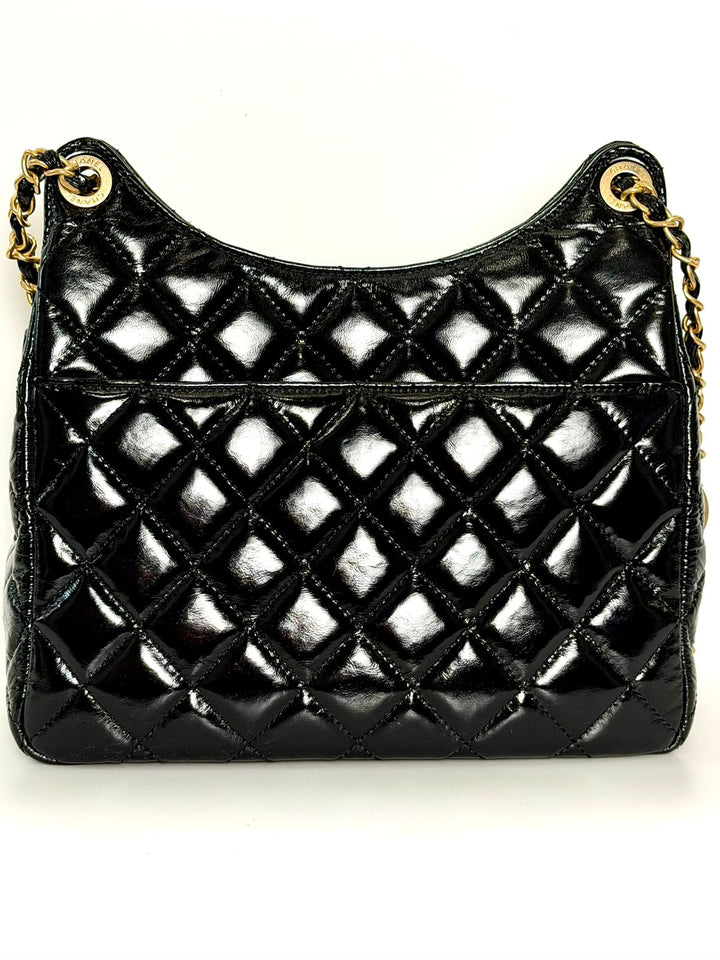 CHANEL CC SHINY CRUMPLED CALFSKIN QUILTED WAVY MEDIUM HOBO BAG
