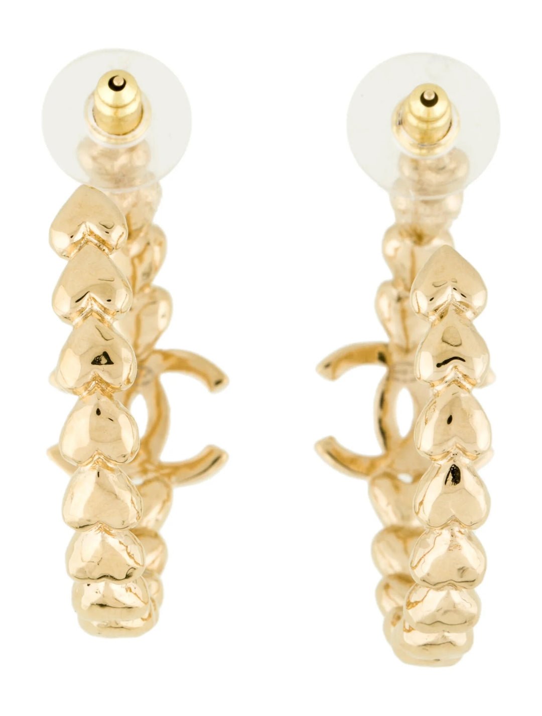CHANEL STRASS CC CRYSTAL HEART HOOP EARRINGS