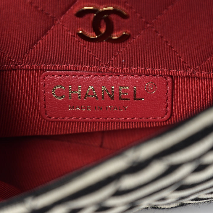 CHANEL STRIPED JERSEY LAMBSKIN COCO SAILOR SMALL BAG
