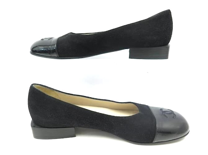CHANEL CC LOGO LEATHER AND SUEDE BALLERINA SHOES