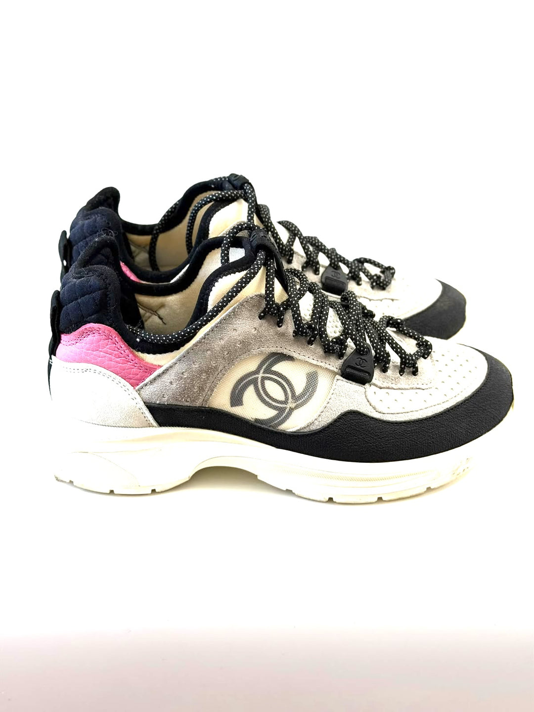 CHANEL INTERLOCKING CC LOGO SUEDE CALFSKIN &amp; MESH SNEAKERS