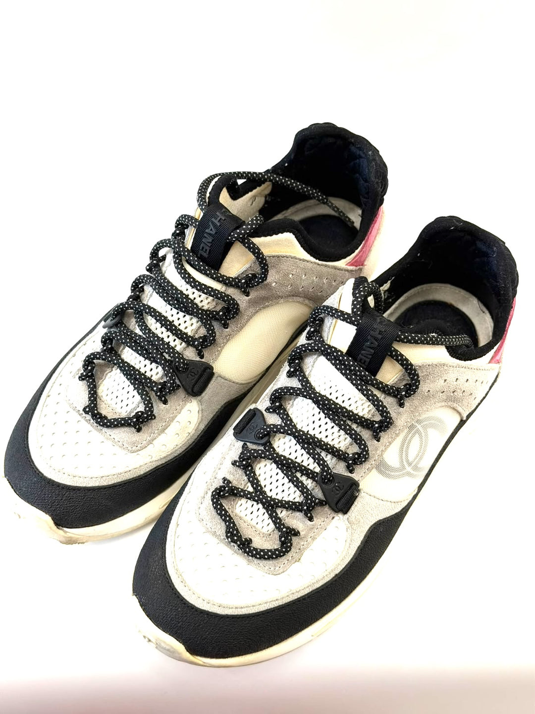 CHANEL INTERLOCKING CC LOGO SUEDE CALFSKIN &amp; MESH SNEAKERS