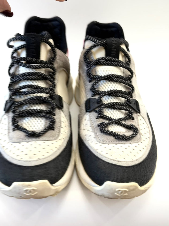CHANEL INTERLOCKING CC LOGO SUEDE CALFSKIN &amp; MESH SNEAKERS